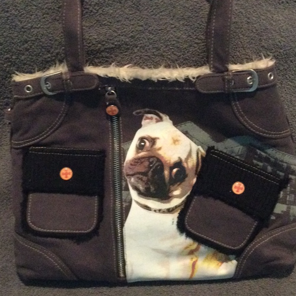 Final sale price❗️Fuzz Nation adorable fabric pug handbag fur lined